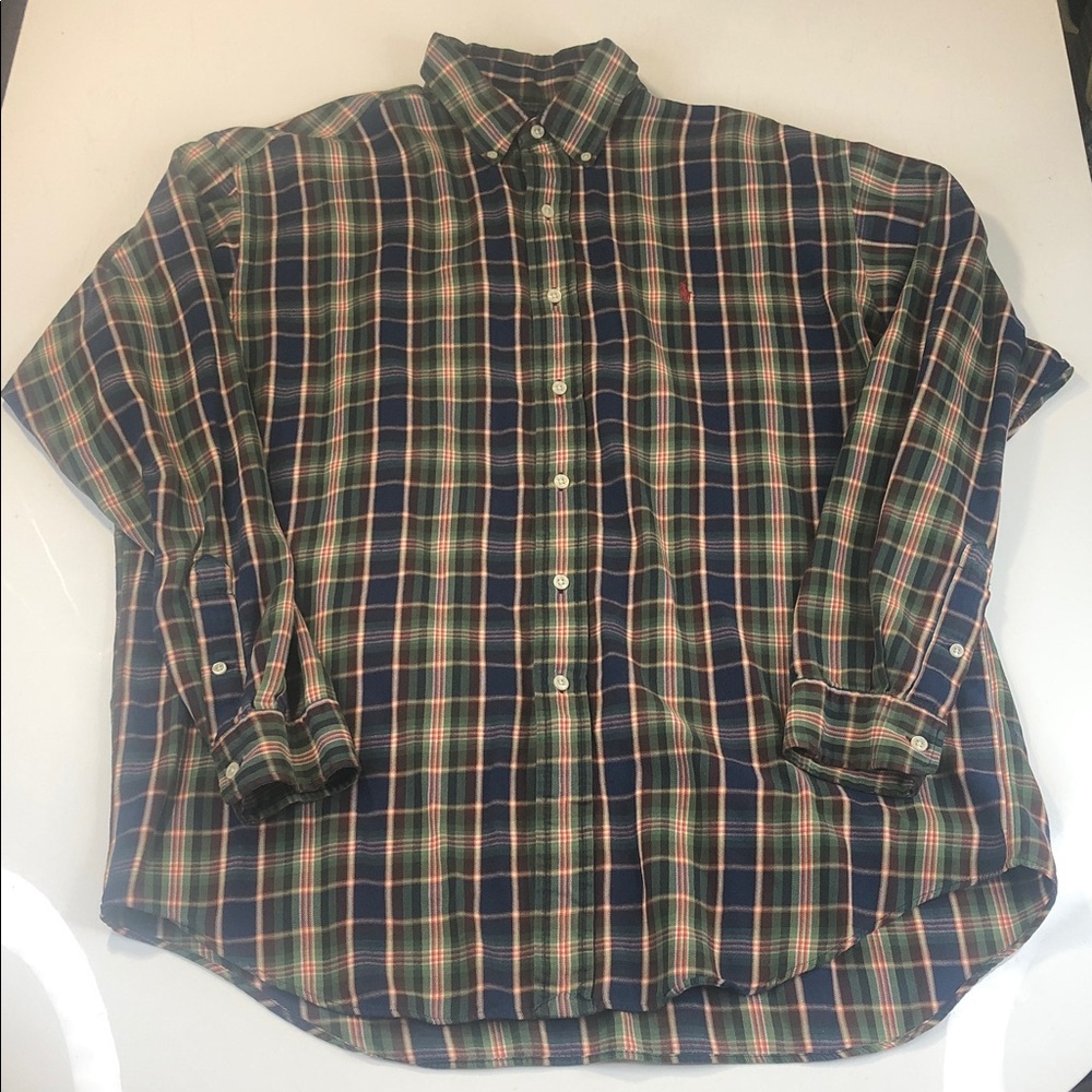 Ralph Lauren Blake Shirt Large Men’s Green/Navy Cotton Plaid Button Down Preppy